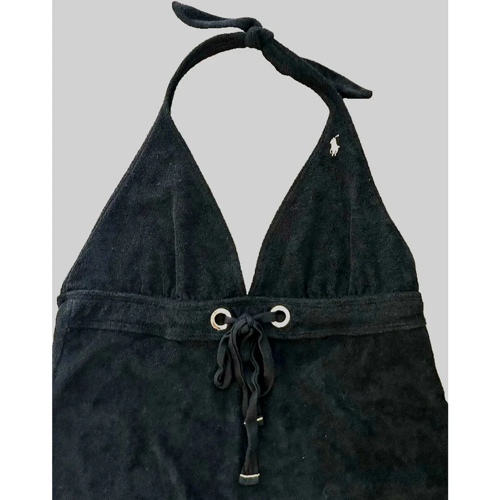 VTG Ralph Lauren Black Terry Halter Dress L Cover Up tennis Beach Club Preppy - Picture 9 of 16